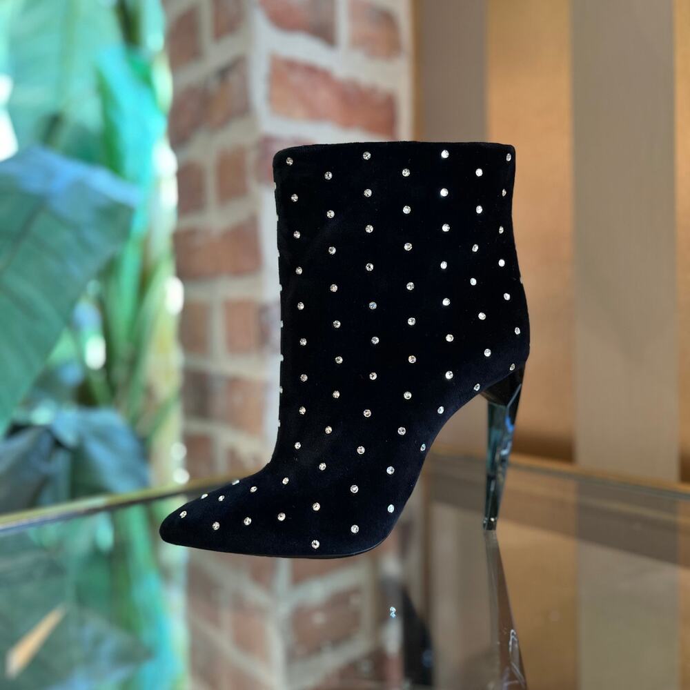 SAINT LAURENT Black Velvet Crystal Boots SZ 36 (US 6)